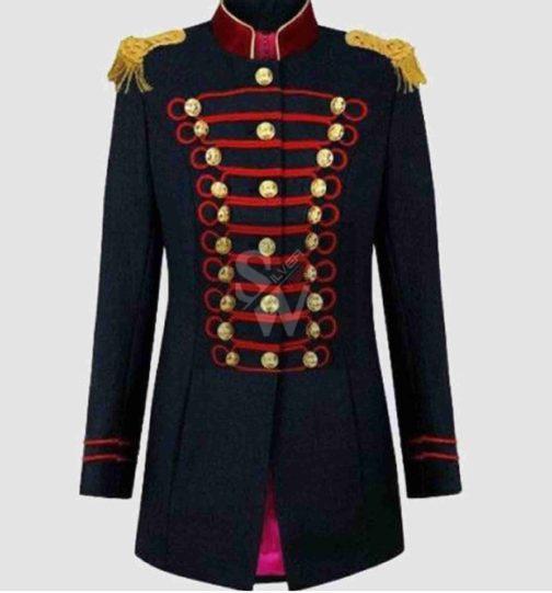 Ladies Black and Red Gothic Wool Braid Jacket, Ladies Fashion Hussar Jacket,Accessories