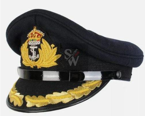 WW2 British Royal Navy Visor Cap (With Oakleaves) - Repro Peak Hat Blue Naval - Image 3
