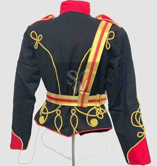 Men's Black Gold Braiding Hussar Officers Black Red jacket,Mens Fashion Military Style Jacket,Accessories(belt) - Image 3