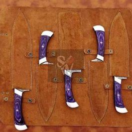 5 Pieces Damascus Custom Handmade BBQ, Kitchen, Chef Knives Block Set