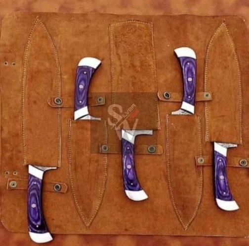 5 Pieces Damascus Custom Handmade BBQ, Kitchen, Chef Knives Block Set - Image 2